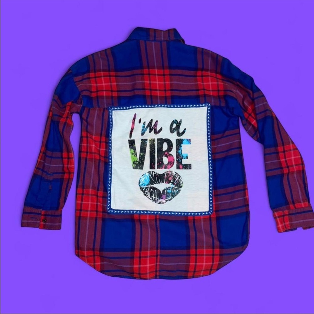 Upcycled Old Navy Red and Blue Plaid Boyfriend Shirt Small